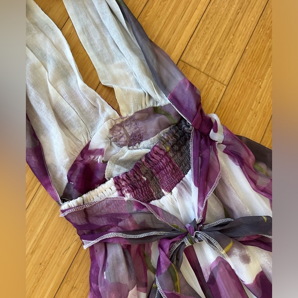 Purple Floral Halter Maxi Dress Open Back Beaded Waist Size 6 M - Picture 6 of 16